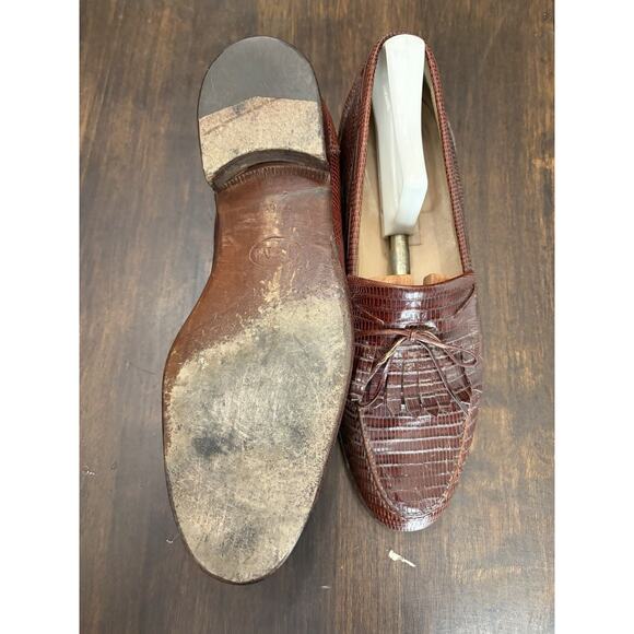 Johnston & Murphy Brown Lizard Tassel Loafers Shoes 9.5 Made In Italy